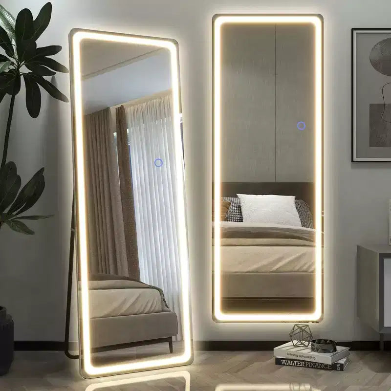 Specchio a LED a figura intera moderno 40x160cm con angoli arrotondati – Bianco, senza cornice