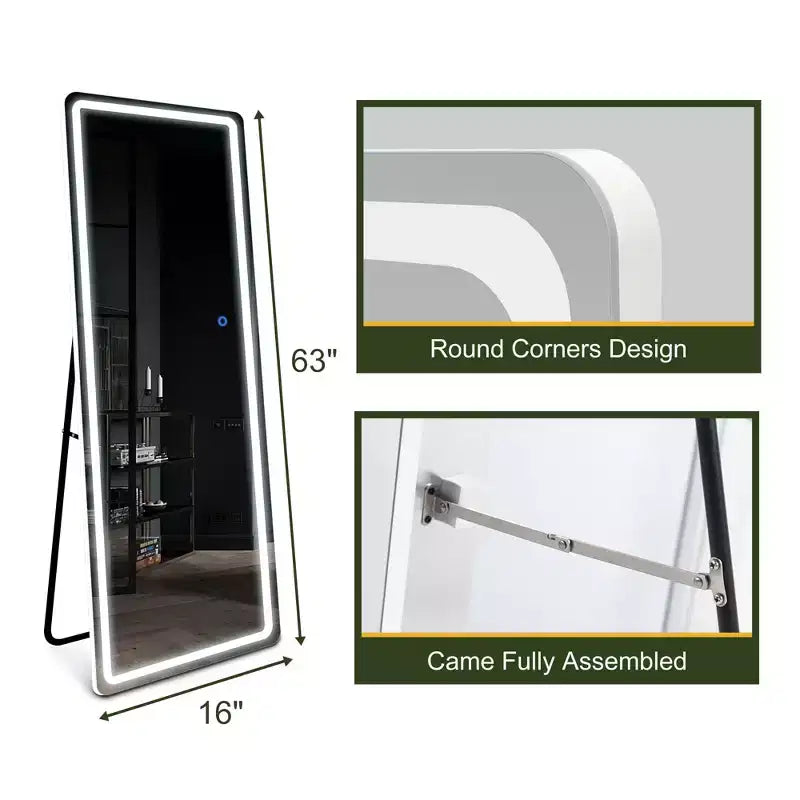 Specchio a LED a figura intera moderno 40x160cm con angoli arrotondati – Bianco, senza cornice