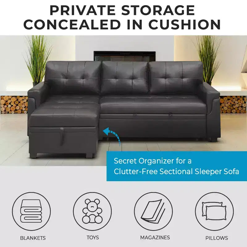 Divano componibile reversibile con letto e chaise longue contenitore – Divano a L convertibile