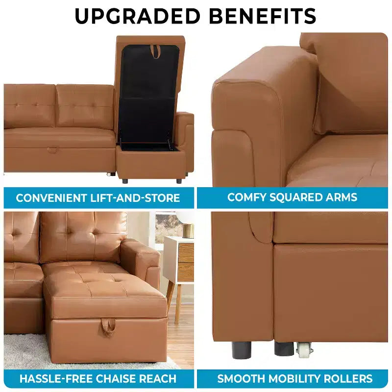 Divano componibile reversibile con letto e chaise longue contenitore – Divano a L convertibile