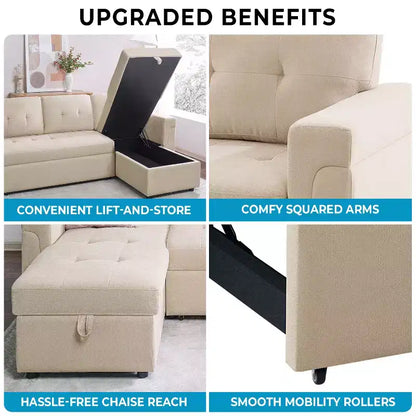 Divano componibile reversibile con letto e chaise longue contenitore – Divano a L convertibile