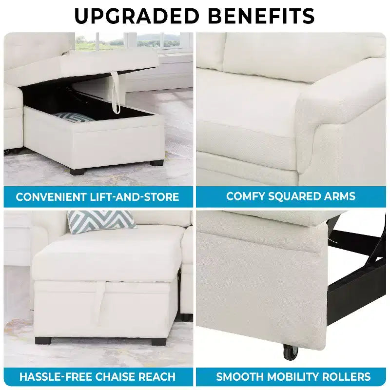 Divano componibile reversibile con letto e chaise longue contenitore – Divano a L convertibile