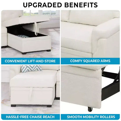 Divano componibile reversibile con letto e chaise longue contenitore – Divano a L convertibile