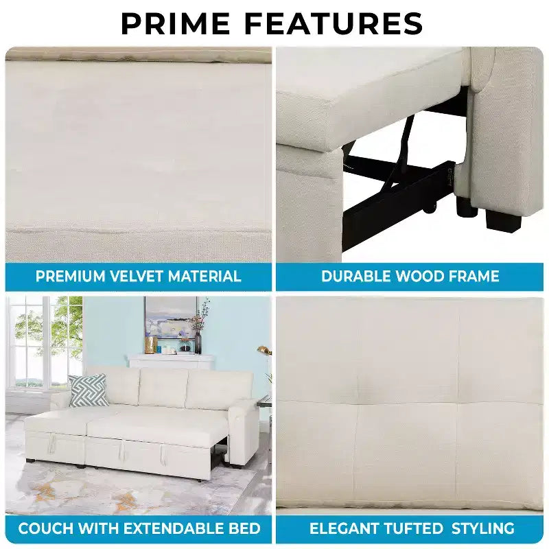 Divano componibile reversibile con letto e chaise longue contenitore – Divano a L convertibile