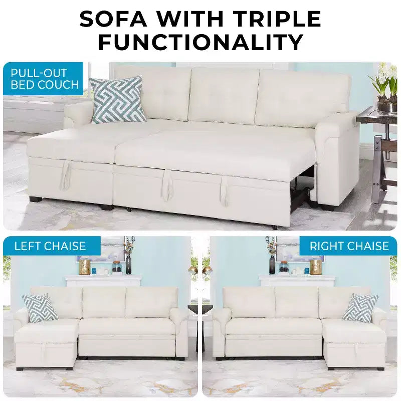 Divano componibile reversibile con letto e chaise longue contenitore – Divano a L convertibile