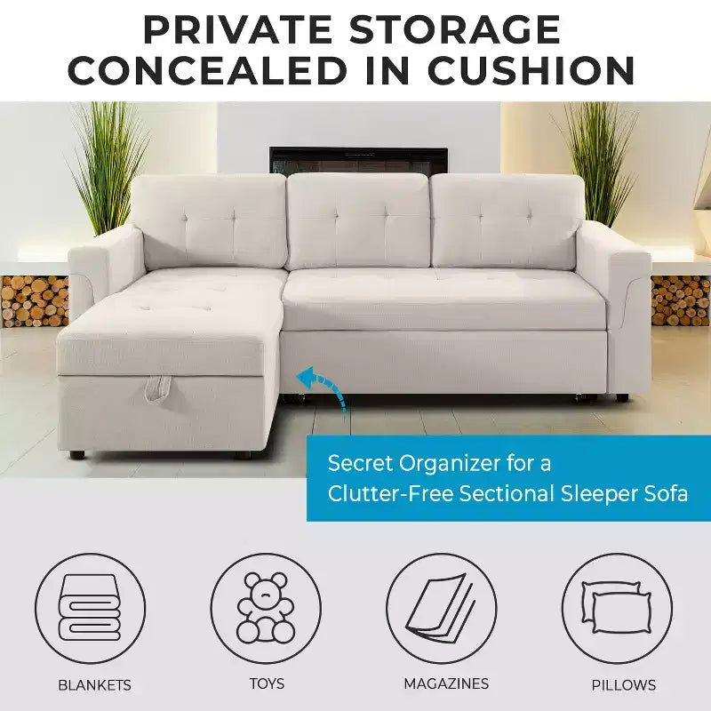 Divano componibile reversibile con letto e chaise longue contenitore – Divano a L convertibile