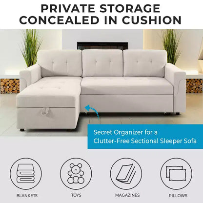 Divano componibile reversibile con letto e chaise longue contenitore – Divano a L convertibile