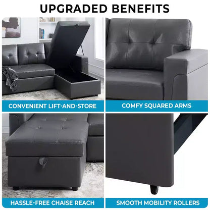 Divano componibile reversibile con letto e chaise longue contenitore – Divano a L convertibile