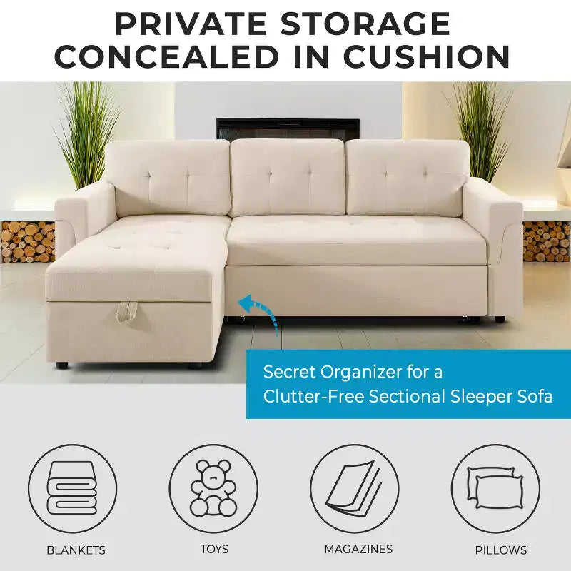 Divano componibile reversibile con letto e chaise longue contenitore – Divano a L convertibile