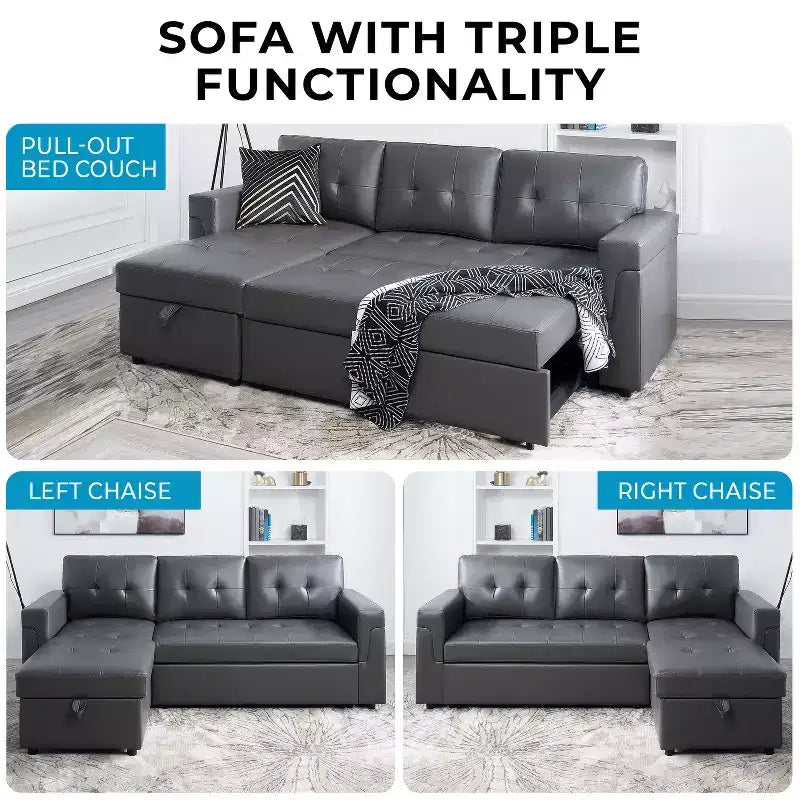 Divano componibile reversibile con letto e chaise longue contenitore – Divano a L convertibile
