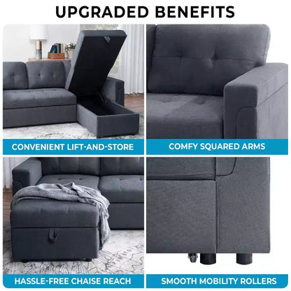Divano componibile reversibile con letto e chaise longue contenitore – Divano a L convertibile