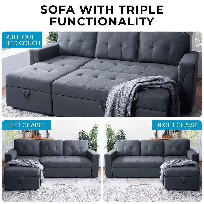 Divano componibile reversibile con letto e chaise longue contenitore – Divano a L convertibile