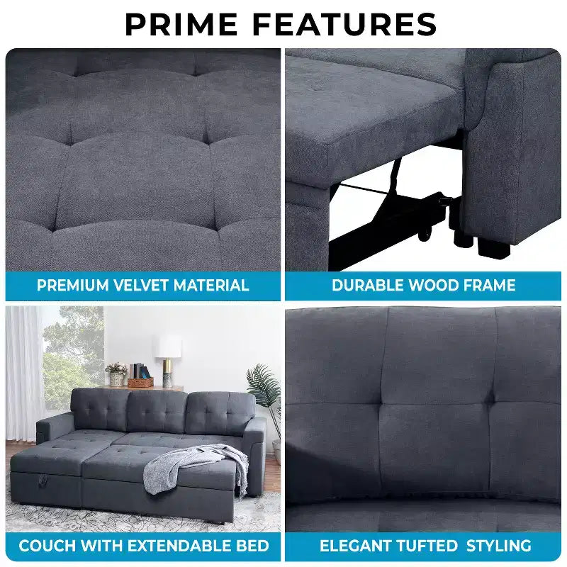 Divano componibile reversibile con letto e chaise longue contenitore – Divano a L convertibile