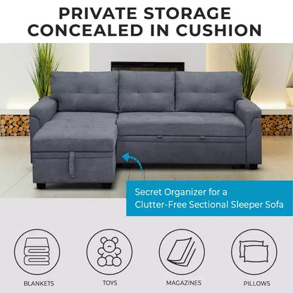 Divano componibile reversibile con letto e chaise longue contenitore – Divano a L convertibile