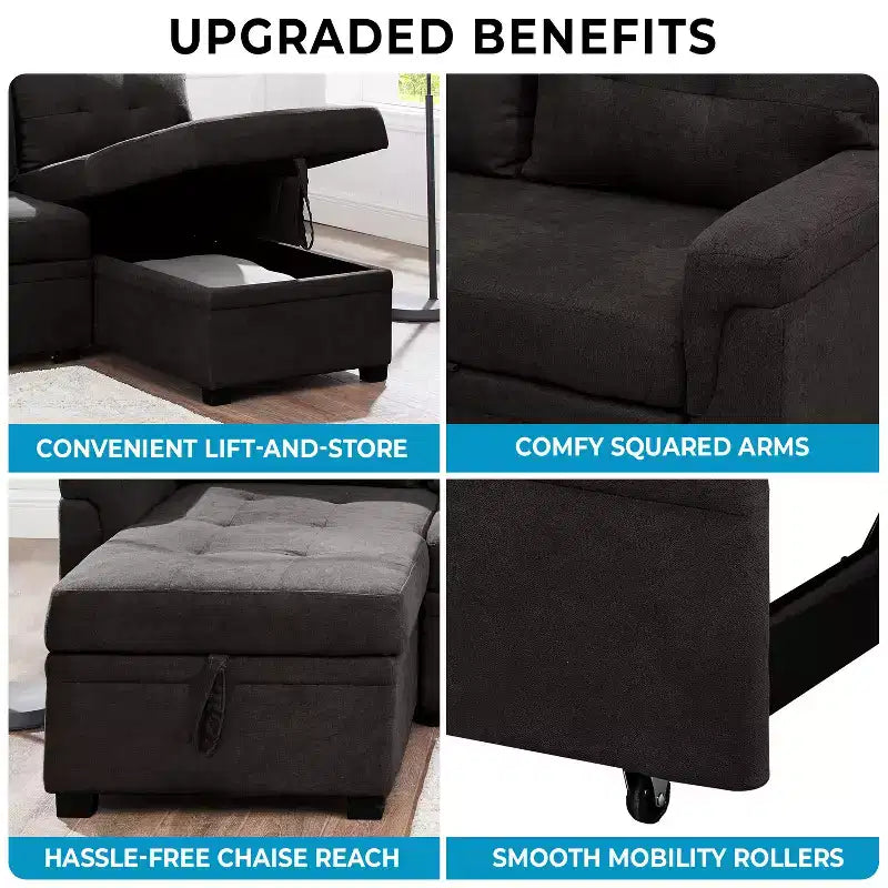 Divano componibile reversibile con letto e chaise longue contenitore – Divano a L convertibile