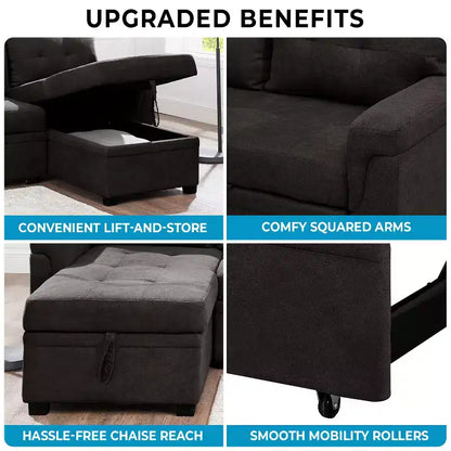 Divano componibile reversibile con letto e chaise longue contenitore – Divano a L convertibile