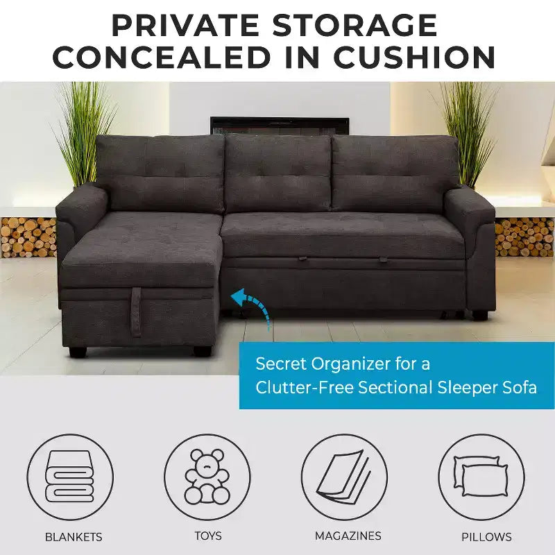 Divano componibile reversibile con letto e chaise longue contenitore – Divano a L convertibile