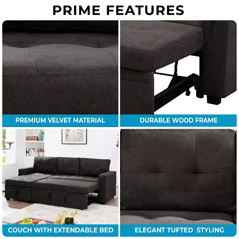Divano componibile reversibile con letto e chaise longue contenitore – Divano a L convertibile