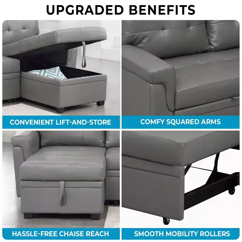 Divano componibile reversibile con letto e chaise longue contenitore – Divano a L convertibile