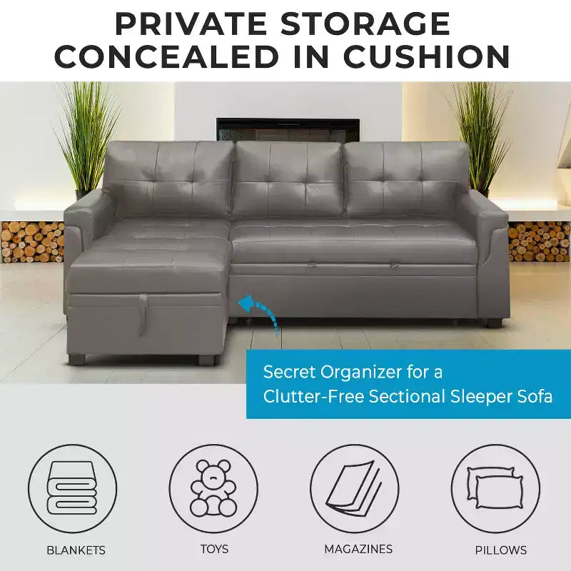 Divano componibile reversibile con letto e chaise longue contenitore – Divano a L convertibile