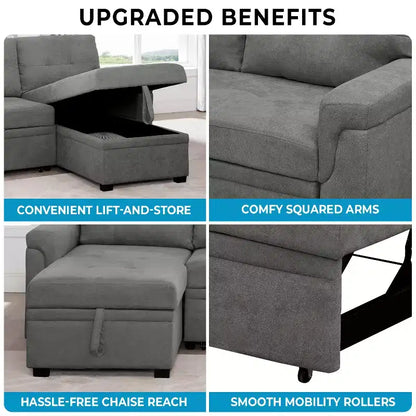 Divano componibile reversibile con letto e chaise longue contenitore – Divano a L convertibile