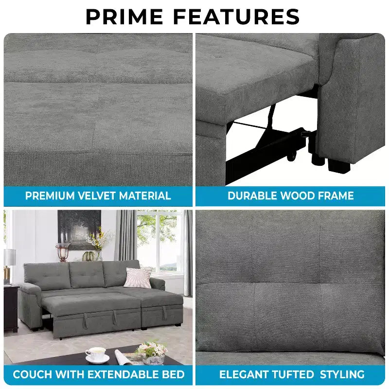 Divano componibile reversibile con letto e chaise longue contenitore – Divano a L convertibile