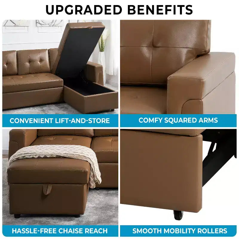 Divano componibile reversibile con letto e chaise longue contenitore – Divano a L convertibile