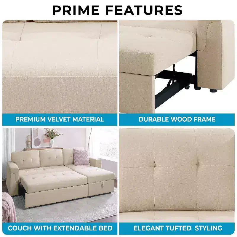 Divano componibile reversibile con letto e chaise longue contenitore – Divano a L convertibile