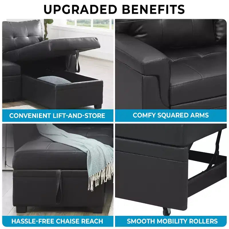 Divano componibile reversibile con letto e chaise longue contenitore – Divano a L convertibile