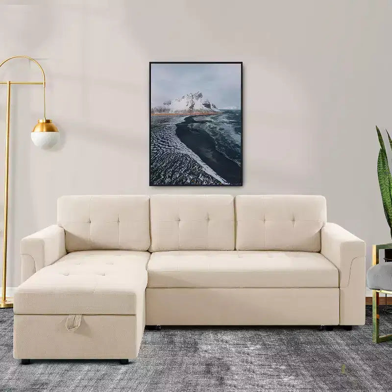 Divano componibile reversibile con letto e chaise longue contenitore – Divano a L convertibile