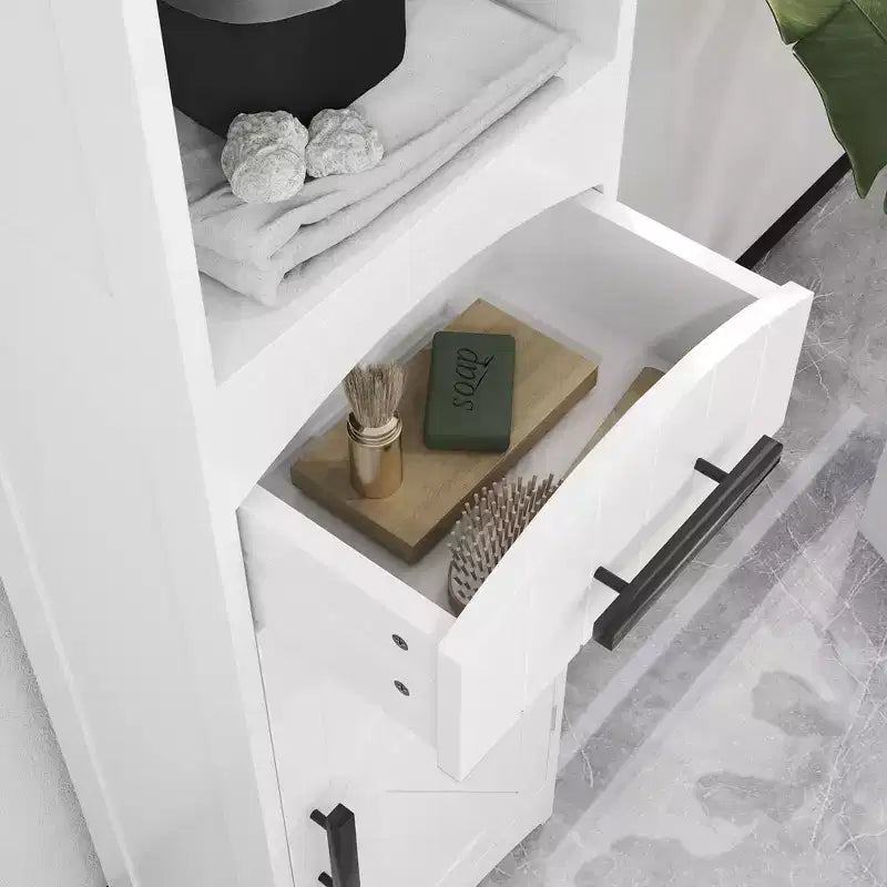 Mobile contenitore stretto da bagno in stile rustico con anta scorrevole e cassetto a incasso
