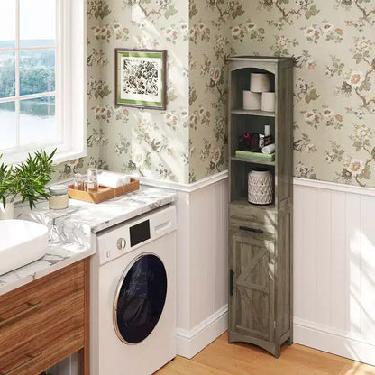 Mobile contenitore stretto da bagno in stile rustico con anta scorrevole e cassetto a incasso