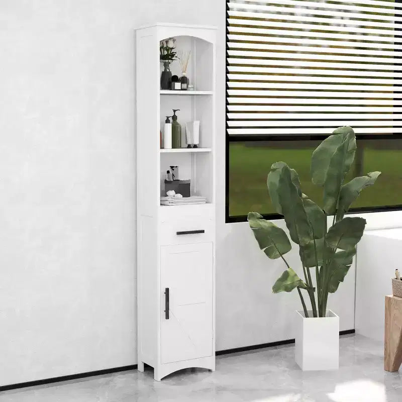 Mobile contenitore stretto da bagno in stile rustico con anta scorrevole e cassetto a incasso