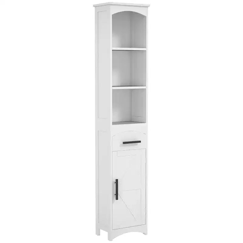 Mobile contenitore stretto da bagno in stile rustico con anta scorrevole e cassetto a incasso