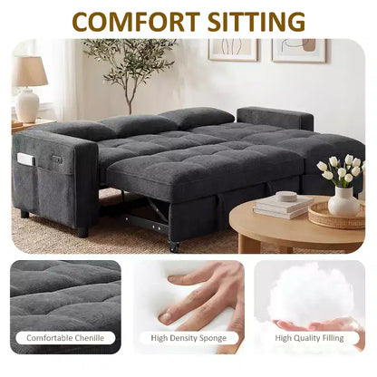 Divano Letto Angolare a L da 81" con Chaise Longue Contenitore, Porta USB e Schienale Regolabile