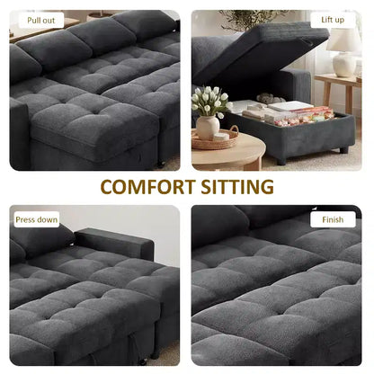 Divano Letto Angolare a L da 81" con Chaise Longue Contenitore, Porta USB e Schienale Regolabile