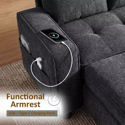 Divano Letto Angolare a L da 81" con Chaise Longue Contenitore, Porta USB e Schienale Regolabile