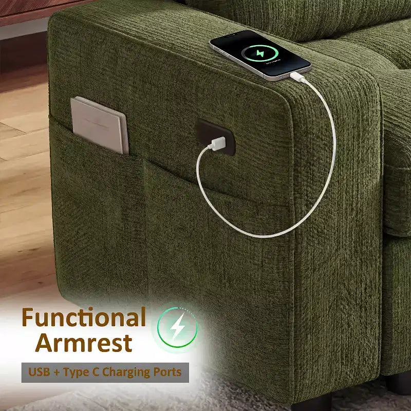 Divano Letto Angolare a L da 81" con Chaise Longue Contenitore, Porta USB e Schienale Regolabile