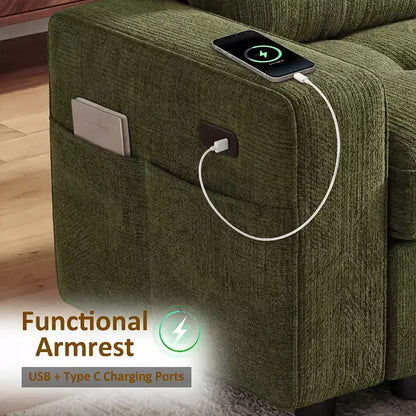 Divano Letto Angolare a L da 81" con Chaise Longue Contenitore, Porta USB e Schienale Regolabile