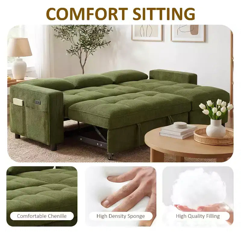 Divano Letto Angolare a L da 81" con Chaise Longue Contenitore, Porta USB e Schienale Regolabile