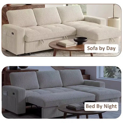 Divano Letto Angolare a L da 81" con Chaise Longue Contenitore, Porta USB e Schienale Regolabile