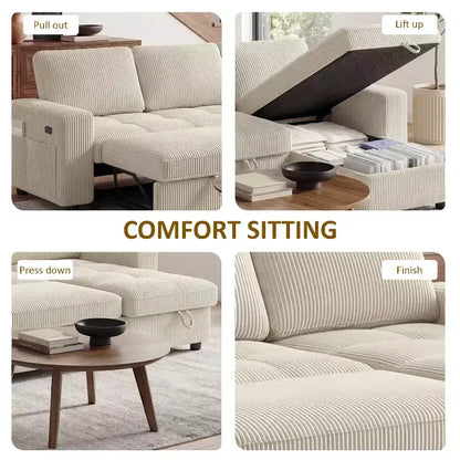 Divano Letto Angolare a L da 81" con Chaise Longue Contenitore, Porta USB e Schienale Regolabile
