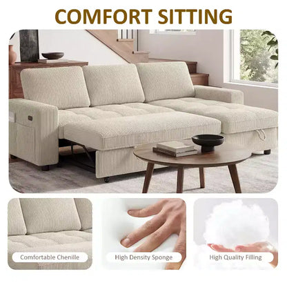 Divano Letto Angolare a L da 81" con Chaise Longue Contenitore, Porta USB e Schienale Regolabile