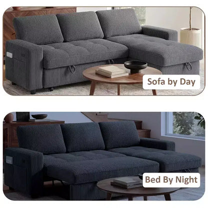 Divano Letto Angolare a L da 81" con Chaise Longue Contenitore, Porta USB e Schienale Regolabile