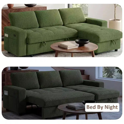 Divano Letto Angolare a L da 81" con Chaise Longue Contenitore, Porta USB e Schienale Regolabile