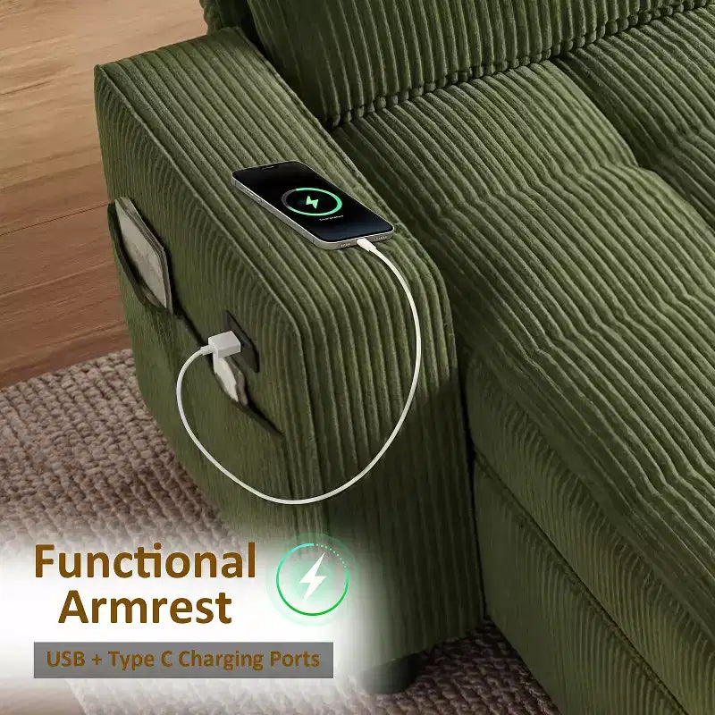 Divano Letto Angolare a L da 81" con Chaise Longue Contenitore, Porta USB e Schienale Regolabile
