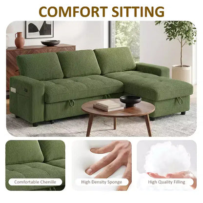 Divano Letto Angolare a L da 81" con Chaise Longue Contenitore, Porta USB e Schienale Regolabile