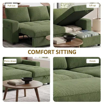 Divano Letto Angolare a L da 81" con Chaise Longue Contenitore, Porta USB e Schienale Regolabile