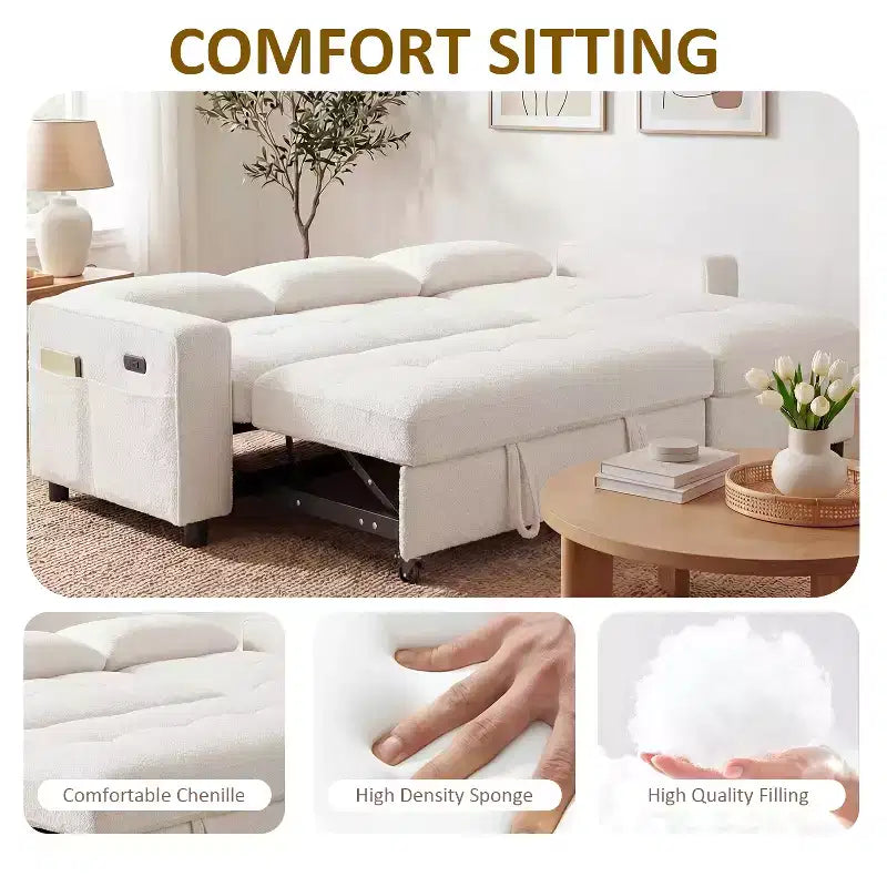 Divano Letto Angolare a L da 81" con Chaise Longue Contenitore, Porta USB e Schienale Regolabile