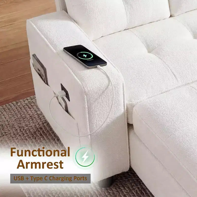 Divano Letto Angolare a L da 81" con Chaise Longue Contenitore, Porta USB e Schienale Regolabile